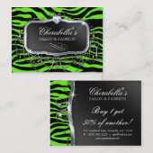 Neon Mode Salon Zebra Glitter Green Modern Visitekaartje (Voorkant / Achterkant)