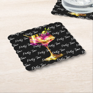 Neon Modern Party Time gepersonaliseerd Kartonnen Onderzetters
