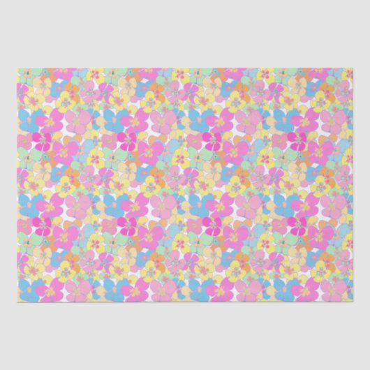 Neon Modern Retro Bloemen Pansy Roze Tissuepapier (Voorkant)