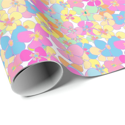 Neon Moderne Retro Bloemen Pansy Cadeaupapier (Rol Hoek)