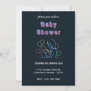 Neon Moeder en Baby met Ballonnen - Baby Shower Kaart