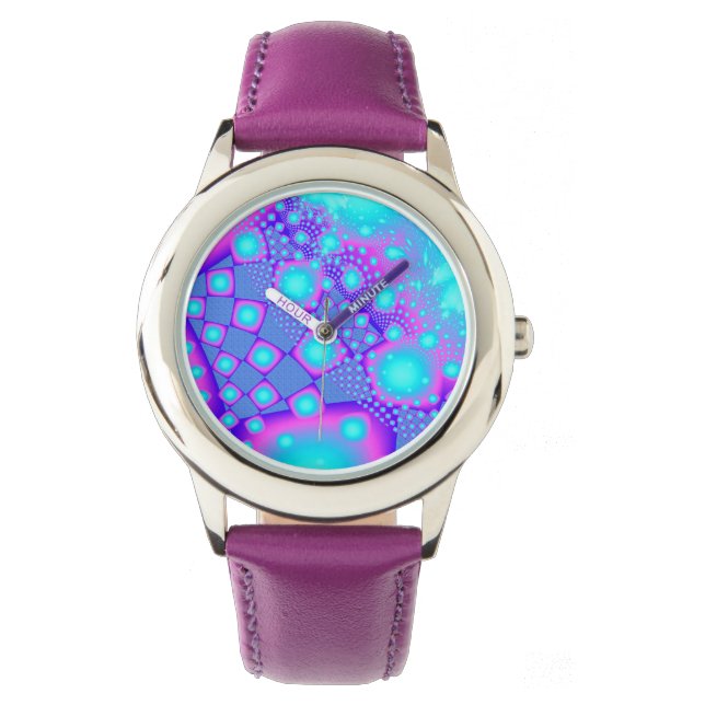 Neon Molecules Psychedelic Fractal Horloge (Voorkant)