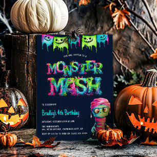 Neon Monster Mash Kinderverjaardagsfeestje Kaart