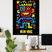Neon Monster Poster – Pop Art Halloween Design (Thuiskantoor)
