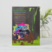 Neon Monster Truck Jongen Verjaardagsfeestje Kaart (Staand voorkant)