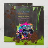 Neon Monster Truck Jongen Verjaardagsfeestje Kaart (Voorkant / Achterkant)