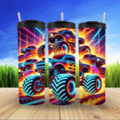 Neon Monster Truck Racing Flames Thrill Thermosbeker