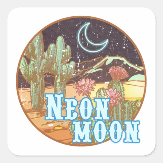 Neon Moon Retro Western Vierkante Sticker (Voorkant)