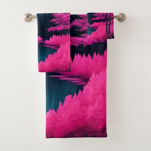 Neon Moonlit Forest Fantasy Art Bad Handdoek (Insitu)