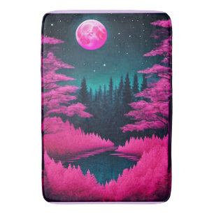 Neon Moonlit Forest Fantasy Art Badmat