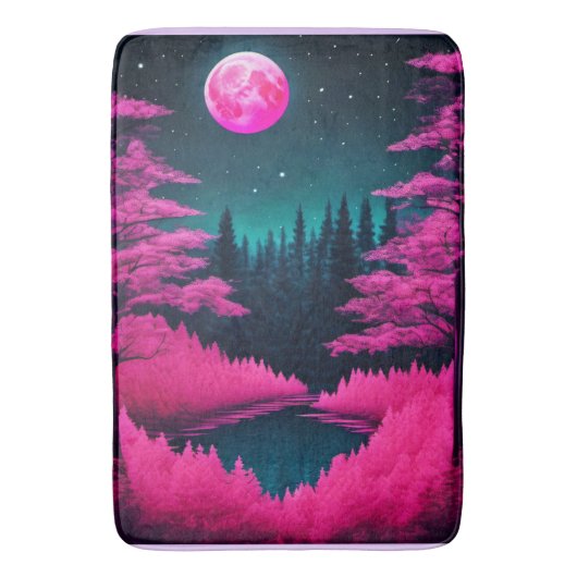 Neon Moonlit Forest Fantasy Art Badmat (Voorkant Verticaal)