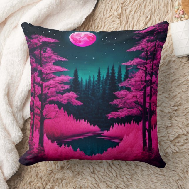 Neon Moonlit Forest Fantasy Art Kussen (Deken)