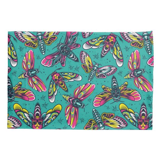 Neon Moth Pattern Kussensloop (Achterkant-Links)