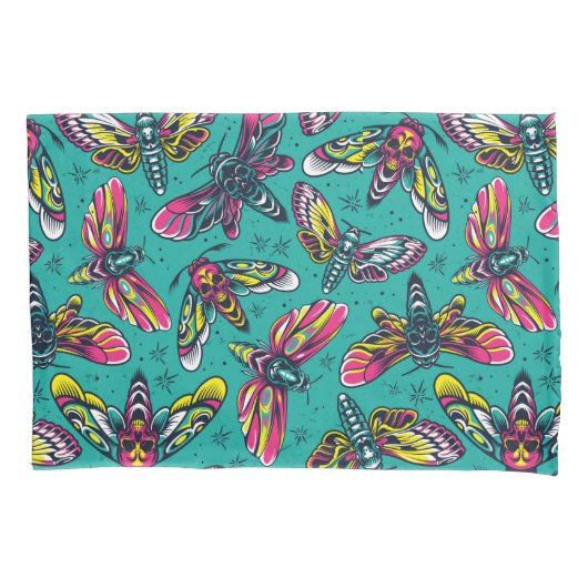 Neon Moth Pattern Kussensloop (Voorkant-Links)