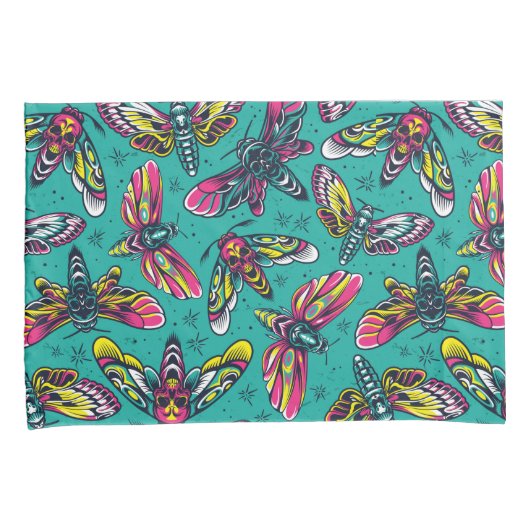 Neon Moth Pattern Kussensloop (Voorkant-Rechts)