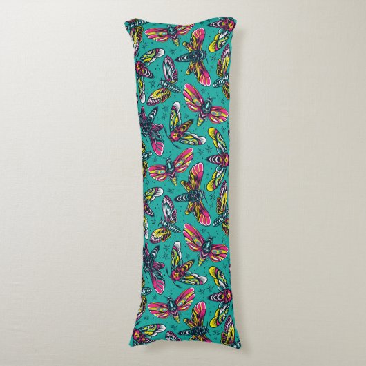 Neon Moth Pattern Lichaamskussen (Voorkant Verticaal)