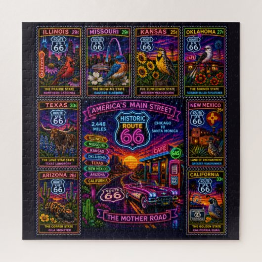 Neon Mother Road Statenkaart Legpuzzel (Verticaal)