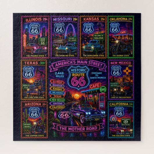 Neon Mother Road Stempel Collage Legpuzzel (Verticaal)