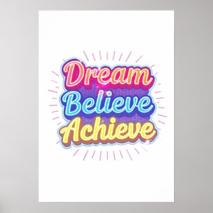 Neon motivatie citaat 'Droom geloof bereiken' Poster