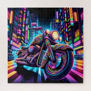 Neon Motorcycle in de stad Legpuzzel