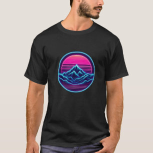 Neon Mountain Circle Design – Retro Outdoor Aesthe T-shirt