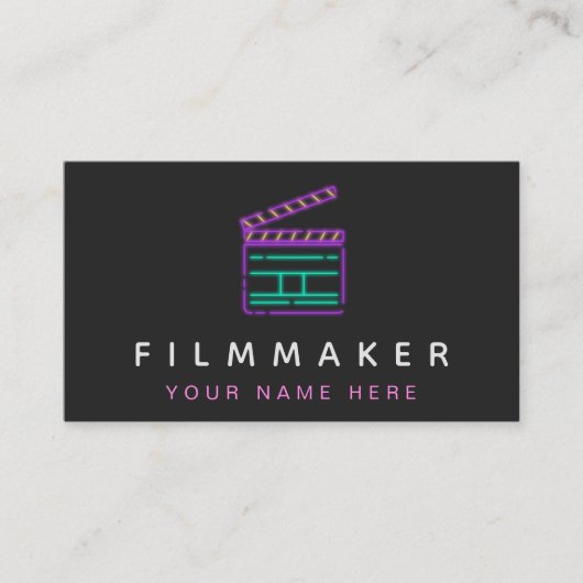 Neon Movie Slate Filmmaker Social Media Visitekaartje (Voorkant)