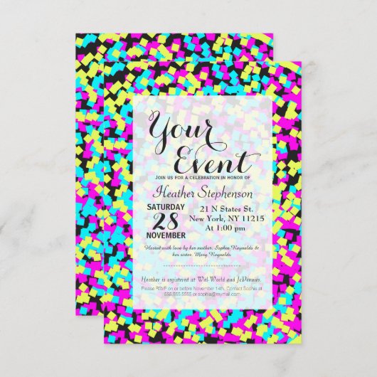 Neon Multi-Color Fun Confetti Kaart (Voorkant / Achterkant)