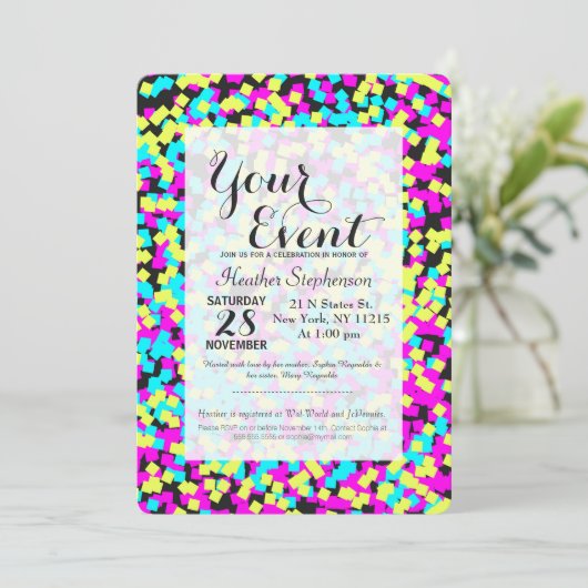 Neon Multi-Color Fun Confetti Kaart (Staand voorkant)