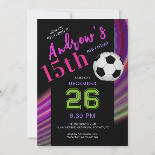 Neon Multicolor Modern Fancy Soccer Birthday Kaart (Voorkant)