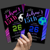 Neon Multicolor Modern Fancy Soccer Birthday Kaart
