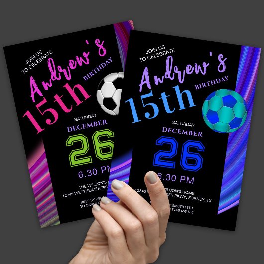 Neon Multicolor Modern Fancy Soccer Birthday Kaart