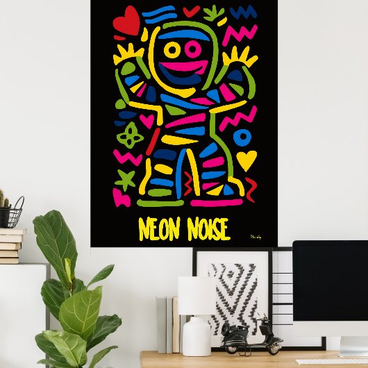Neon Mummy Poster - Pop Art Halloween personage (Thuiskantoor)