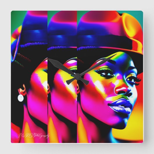 NEON MUSE: Elektrische Iridescentie Vierkante Klok (Voorkant)