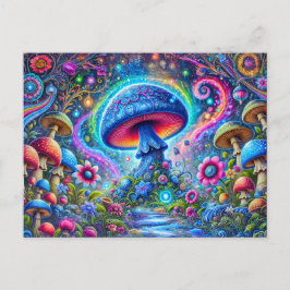 Neon Mushroom Glow Psychedelic Fantasy Forest Briefkaart