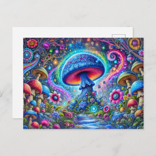 Neon Mushroom Glow Psychedelic Fantasy Forest Briefkaart (Voorkant / Achterkant)