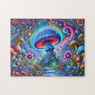 Neon Mushroom Glow Psychedelic Fantasy Forest Legpuzzel