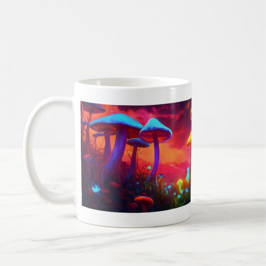 Neon Mushrooms: psychedelische gloed Mok ontwerp (Links)