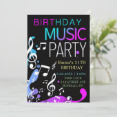 Neon Music Birthday Party Kaart (Staand voorkant)