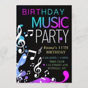 Neon Music Birthday Party Kaart