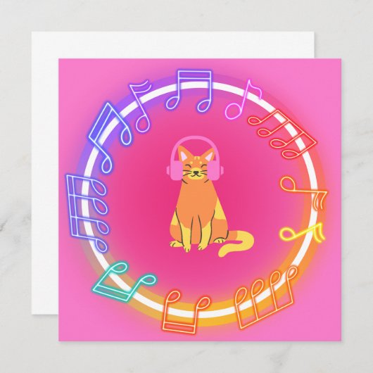 Neon Music Cat Kaart (Voorkant / Achterkant)