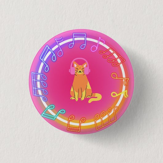 Neon Music Cat Ronde Button 3,2 Cm (Voorkant)