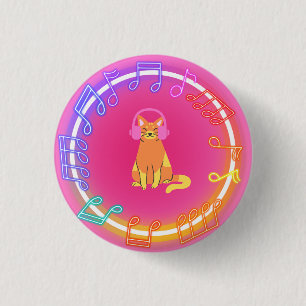 Neon Music Cat Ronde Button 3,2 Cm
