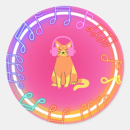 Neon Music Cat Sticker (Voorkant)