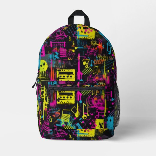 Neon Music Graffiti Bedrukte Rugzak (Voorkant)