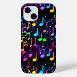 Neon Muzieknoten op zwart iPhone 15 Case
