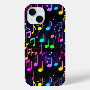 Neon Muzieknoten op zwart iPhone 15 Case