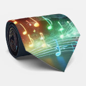 Neon muzieknoten op zwart stropdas (Opgerold)