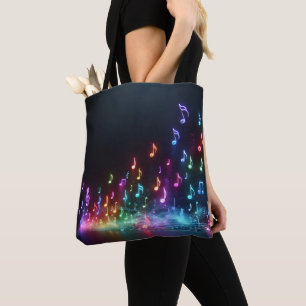 Neon muzieknoten tote bag