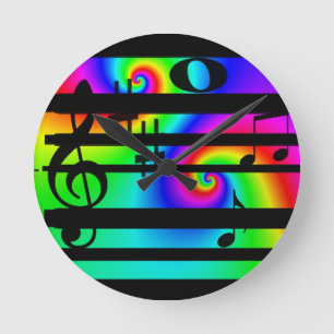 neon-muzieknotitie en barklok ronde klok