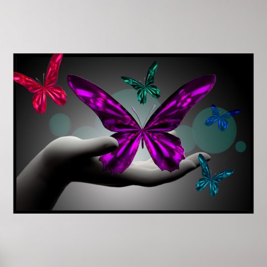 Neon Mystic Butterflies Digital Art Poster (Voorkant)